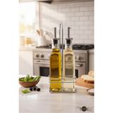 EMPIEM Paslanmaz Kapaklı Cam Yağdanlık & Sirkelik Seti (2 x 300 ml) – Metal Standlı