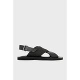 Emporio Armani % 100 Deri Jakarlı Çapraz Bantlı Sandalet Erkek Sandalet EM004323 AF25617 MC012 - Siyah