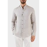 Emporio Armani % 100 Keten Regular Fit Bant Yaka Uzun Kollu Gömlek Erkek Gömlek D41SMG D10F9 600 - 2XL - Gri