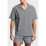 Emporio Armani % 100 Pamuk Desenli Relaxed Fit Kısa Kollu Gömlek Erkek Gömlek EM000593 AF20439 F0026 - Beyaz - Siyah