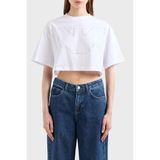 Emporio Armani% 100 Pamuk Regular Fit Bisiklet Yaka Crop T Shirt Bayan T SHİRT EW000897 AF12573 U0002