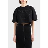 Emporio Armani% 100 Pamuk Taşlı Regular Fit Bisiklet Yaka Crop T Shirt Bayan T SHİRT EW000897 AF12573 UC001