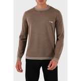Emporio Armani % 100 Yün Regular Fit Bisiklet Yaka Logolu Kazak Erkek Kazak EM003387 AF14697 U6189 - Bej - 2XL