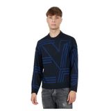 EMPORIO ARMANI Erkek Bisiklet Yaka, Regular Fit, Uzun Kollu, Logo Detaylı Kazak, Lacivert