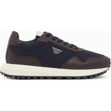 Emporio Armani Erkek Metalik Kartal Logolu Düşük Bilekli Nefes Alabilir Ön Yüzeyli Ortopedik Taban Lacivert-Kahverengi Sneaker EM003738 AF19532-M6494