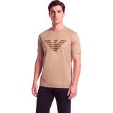 Emporio Armani Erkek Normal Kalıp Yuvarlak Yakalı Büyük Kadife Logolu Kısa Kollu Bej T-Shirt EM006770 AF10017-M6530