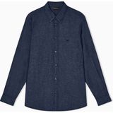 Emporio Armani Erkek Normal Kesim Kartal Logo Detaylı Pamuklu Uzun Kollu Lacivert Gömlek EM001527 AF25156-MB001 - XL