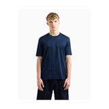 Emporio Armani Erkek Saf Pamuklu Jakarlı Regular Fit Yuvarlak Yaka Çevresi Marka Logo Desenli Lacivert T-Shirt EM00