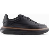 Emporio Armani Erkek Topuk Kısmı Logo Desenli Kalın Rahat Taban Bağcıklı Siyah Sneaker EM003067 AF10848-UC001
