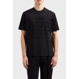 Emporio Armani Jakarlı Logo Baskılı Pamuk Regular Fit Sıfır Yaka T Shirt Erkek T Shirt EM000943 AF10762 FC158 - Siyah