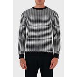 Emporio Armani Jakarlı Yün Karışımlı Regular Fit Bisiklet Yaka Kazak Erkek Kazak EM003830 AF19833 F0015 - Beyaz - Lacivert