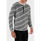 Emporio Armani Jakarlı Yün Karışımlı Regular Fit Sıfır Yaka Örme Kazak Erkek Kazak EM003517 AF19553 FC005 - Siyah - Beyaz - XL