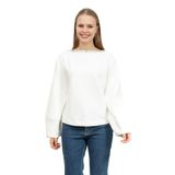 Emporio Armani Kadın Comfort Fit Sweatshirt, Kayık Yaka, Uzun Kol, Beyaz, M