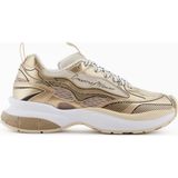 Emporio Armani Kadın Kalın Taban Şerit Çizgi Desenli Renkli Bağcık Gold Sneaker X3X238 XR388-00194