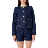 EMPORIO ARMANI Kadın Lacivert Denim Ceket, Düğmeli, Çift Cepli, 40 Beden