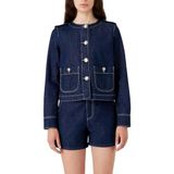 EMPORIO ARMANI Kadın Lacivert Denim Ceket, Düğmeli, Çift Cepli, 44 Beden