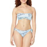 Emporio Armani Kadın Logomania Band and Fiyonk Brezilya Bikini Seti, Beyaz/Lacivert, XS