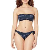 Emporio Armani Kadın Logomania Band and Fiyonk Brezilya Bikini Seti, Marine/Beyaz, XS