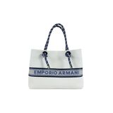 Emporio Armani Kadın Omuz Çantası, Şerit Çizgili Marka Logolu, Ekstra İç Bölmeli, Beyaz