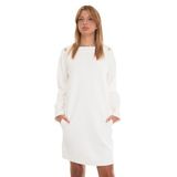 Emporio Armani Kadın Pamuklu Relaxed Fit Kare Yaka Mini Elbise, Ekru, 42 Beden