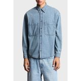 Emporio Armani Logo Baskılı Pamuklu Comfort Fit Klasik Yaka Cepli Kot Gömlek Erkek Gömlek EM003694 AF19756 MB001 - XL - Mavi