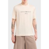 Emporio Armani Logo Işlemeli Regular Fit Pamuklu Bisiklet Yaka T Shirt Erkek T Shirt EM001033 AF10017 M1052 - Ekru