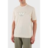 Emporio Armani Logo Işlemeli Regular Fit Pamuklu Bisiklet Yaka T Shirt Erkek T Shirt EM001033 AF10017 M1089 - Ekru - 2XL