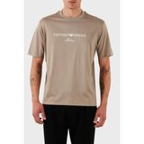 Emporio Armani Logo Işlemeli Regular Fit Pamuklu Bisiklet Yaka T Shirt Erkek T Shirt EM001033 AF10017 M6085 - Bej