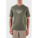 Emporio Armani Logo Işlemeli Regular Fit Pamuklu Bisiklet Yaka T Shirt Erkek T Shirt EM001033 AF10017 M8129 - Haki - 2XL