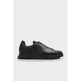 Emporio Armani Logolu Hakiki Deri Kalın Taban Sneaker Ayakkabı Erkek Ayakkabı EM003663 AF18212 MC105 - Siyah