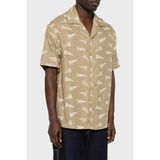 Emporio Armani Pamuklu Logo Desenli Relaxed Fit Kısa Kollu Gömlek Erkek Gömlek EM001084 AF22078 F1187 - Koyu Bej - XL