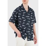 Emporio Armani Pamuklu Logo Desenli Relaxed Fit Kısa Kollu Gömlek Erkek Gömlek EM001084 AF22078 FB465 - Lacivert - XL