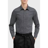Emporio Armani Streç Pamuklu Regular Fit Klasik Yaka Desenli Gömlek Erkek Gömlek EM001537 AF14130 FB323 - Lacivert - Beyaz