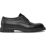 Emporio Armani X4C653 XF583-00002 Çakıllı Deri Yuvarlak Burunlu Bağcıklı Logo Desenli Siyah Erkek Klasik Ayakkabı