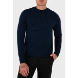 Emporio Armani Yünlü Jakarlı Logo Basklı Regular Fit Bisiklet Yaka Kazak Erkek Kazak EM001989 AF14199 FB066 - Lacivert - XL