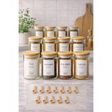 Empressco 12'li Bambu Vakum Kapak Cam Baharatlık Seti 300 Ml, Ahşap Kaşık Dahil - 1 lt
