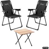 Empressco 2 Adet Katlanır Kamp Sandalyesi ve Masa Seti - Rest - Taşıma Çantalı - Haki - 130 kg Taşıma - Seçenek 1 - Ahşap Desenli