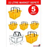 Empressco 22 Litre 5 Adet Market Sepeti, Alışveriş Sepeti, Saplı Market Sepeti Sarı