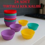 Empressco 24 Adet Tırtıklı Silikon Muffin Kek Kalıbı Kap Mini Cupcake Seti Karışık Renk - Seçenek 1 - Altın - Yeşil - Renkli