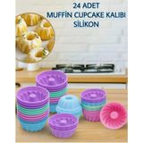 Empressco 24'lü Silikon Muffin Kek Kalıbı Seti - Seçenek 1 - Altın - Yeşil - Renkli