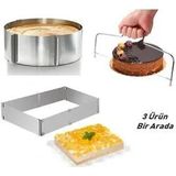 Empressco 2'li Ayarlanabilir Kare ve Çember Kek Kalıbı Pasta Kalıbı ve Kesme Teli