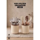 Empressco 2'li Bölmeli Tezgah Üstü Kaşıklık Seti, Organizer, Bej Renk