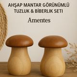 Empressco 2'li Doğal Ahşap Mantar Tasarımlı Tuzluk ve Biberlik Seti | Şık Sunum Mantar Tasarımlı Baharatlık - Seçenek 1