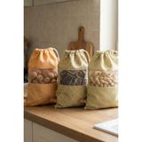 Empressco 3 Adet Bakliyat Kesesi Büyük Boy 24X34 cm Erzak Kuru Gıda Saklama Kabı Torbası Fileli Bez Bohem-Set - Altın - Seçenek 1