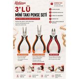Empressco 3 Lü Takı Yapım Pense Seti - Mini Kıvırma Pensesi- Kargaburun - Yan Keski