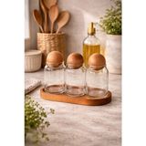 Empressco 3’lü Ahşap Standlı Cam Kavanoz Seti, 300 Ml, Top Kapaklı - 1 lt