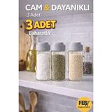 Empressco 3'lü Cam Baharatlık Seti, Tuz, Pulbiber, Kekik, Susam ve Baharatlar Için - Ahşap - 1 lt