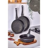 Empressco 3'lü Granit Döküm Tava Seti, Siyah, 20-24-28CM, Dayanıklı ve Şık
