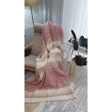 Empressco 4 Dört Mevsim Battaniye Tek Kişilik 150CM*200CM Tv Battaniyesi Pembe Çizgili Diz Battaniyesi Şal - Ahşap - Bej