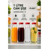 Empressco 4'lü 1l Şeffaf Plastik Şişe Seti, Çok Amaçlı Kapaklı Cam Tasarım - Altın - 1,3 lt
